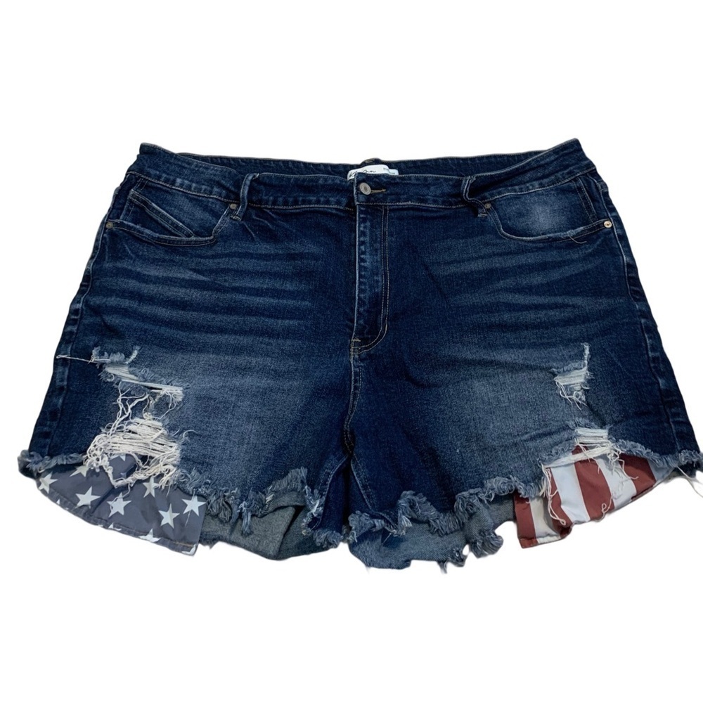 💜 KanCan Exclusively for Maurices American Flag Distressed Denim Shorts Size 24